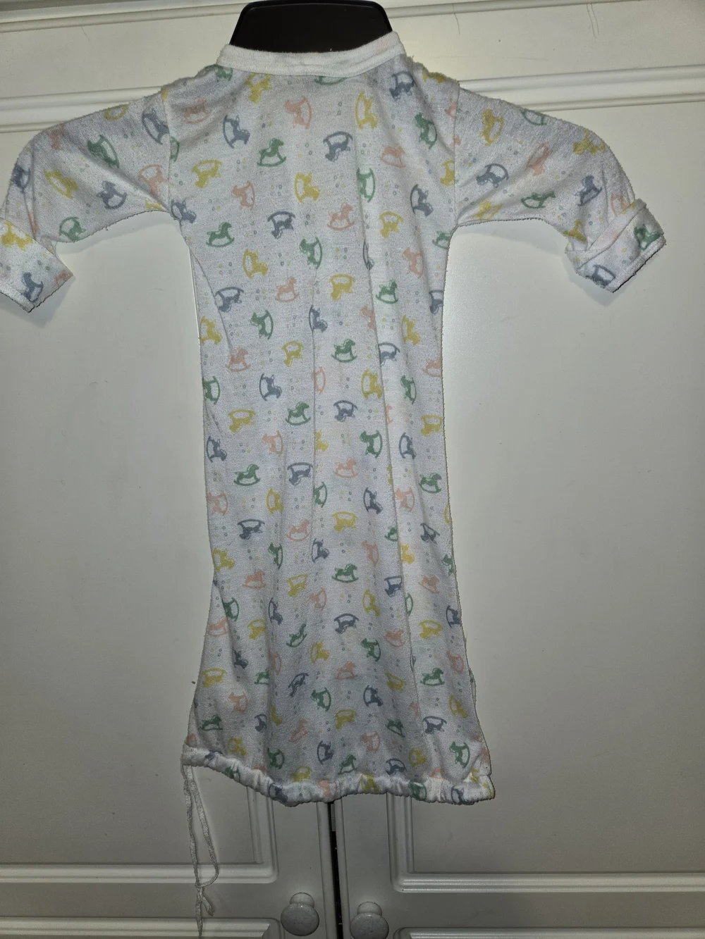 White Baby Sleep Gown with Pastel Rocking Horse Print